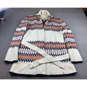 Lucky Brand Women Small White Multicolor Wool Blend Geometric Sweater Coat